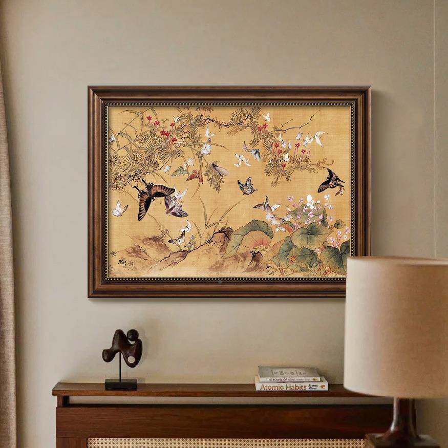 挂法式中国客风厅装饰画新中式百蝶图沙发背景复墙古画餐厅墙NLL