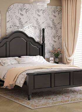 复古.美式实木床bb342黑色15m1.8m双人床代简约中现古婚风轻奢法