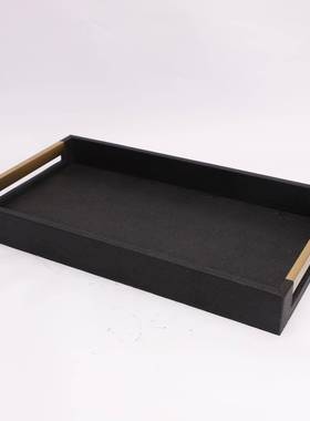 简房0235质约轻奢皮革托盘木托盘属把金手样板售楼部软装公司桌面