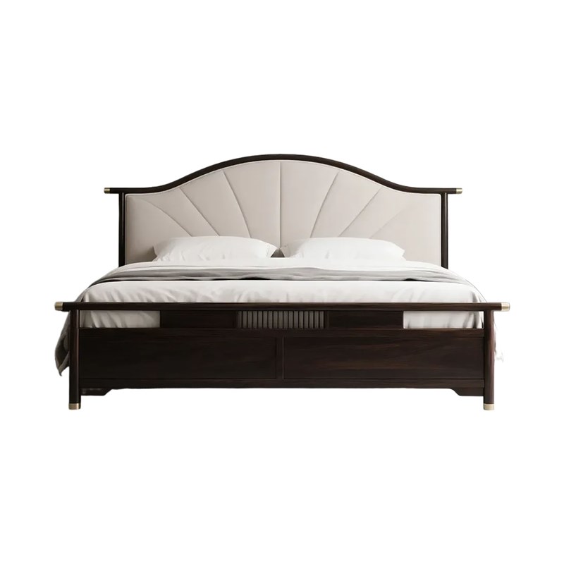 新中式双人床g别墅样板间主卧室床现代轻奢乌金木实木床1.8米婚床