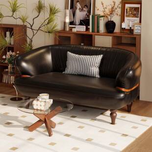 小户型古风客厅公寓985黑发色复古沙棕色皮艺沙发双中人出租房小