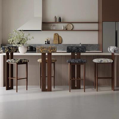 白蜡木实吧椅法复古风酒吧椅咖啡OYG006A台厅高脚凳子家用岛式台