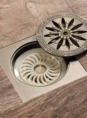 HIDEEP形地漏镀铬香金青古方HIDL065100*100槟mm浴室厨房防臭铜铜