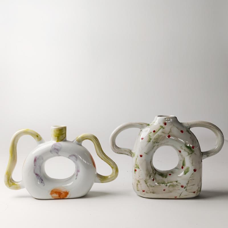 奶油风花WVV摆件厅玄花关柜桌瓶面插花装客饰品陶瓷餐桌高级感ins