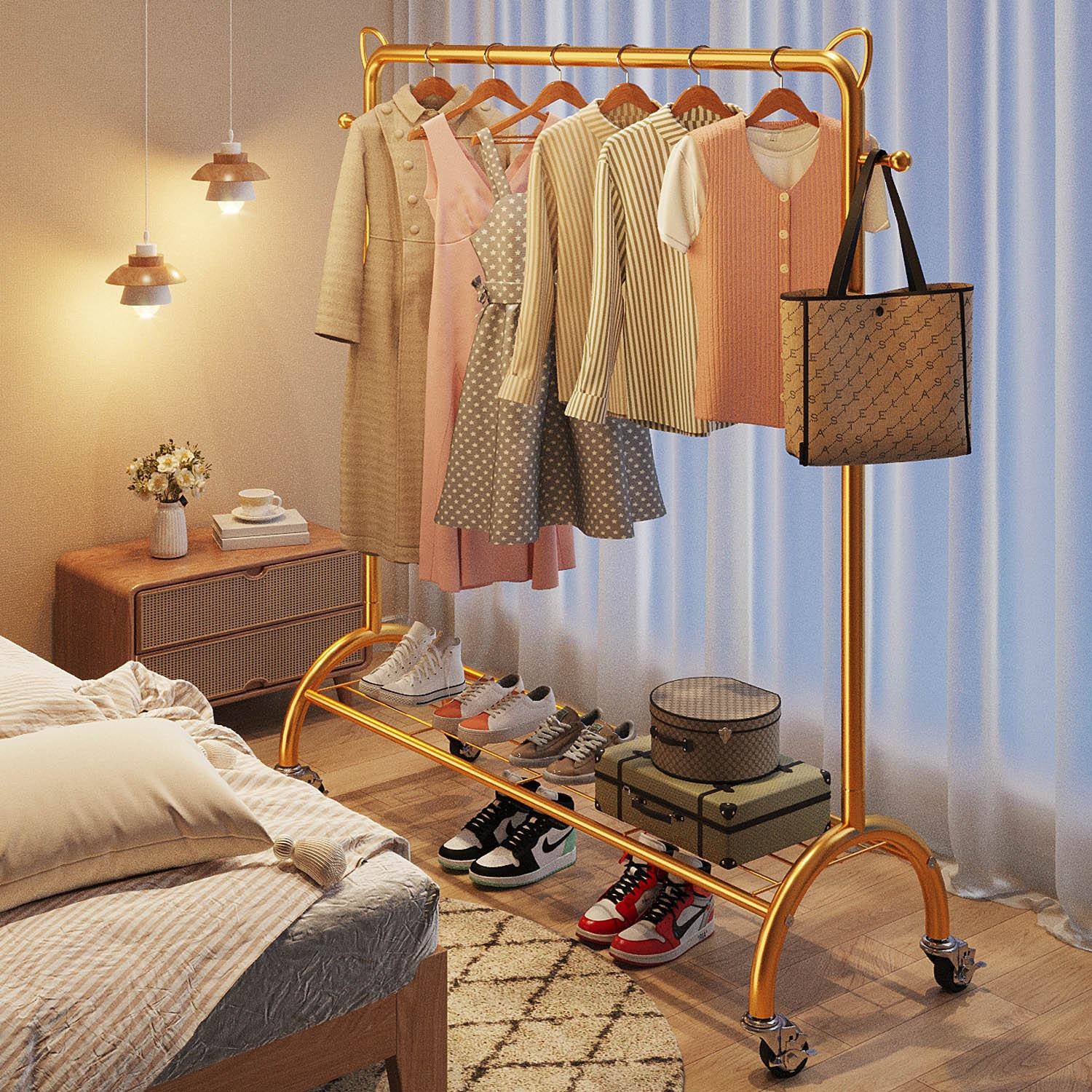 轻奢简晾衣架落猫耳地家用叠卧挂室折内阳台单杆式晒易衣服架子衣