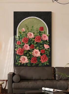 手绘油客画古风厅装饰画级玫瑰沙发背中景墙壁画高感玄QWE-2302关