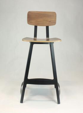 业风铁艺吧椅家用铁架脚板靠背吧凳奶工茶店DJ-B337吧柜台弯坐板