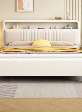 北欧奶油风卧实木床现代室简约包1.2米儿童床储UMM物双人软床