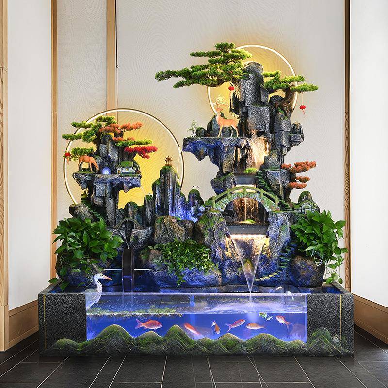 新中式假山流喷水泉户外台环鱼池阳办公室落地循水庭DXS院造景装