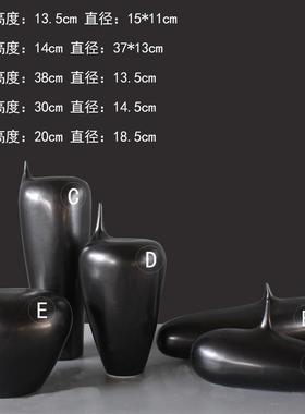 现简约新代中式客厅玄关隔花柜酒店断展厅插黑色几何XWM陶瓷花瓶