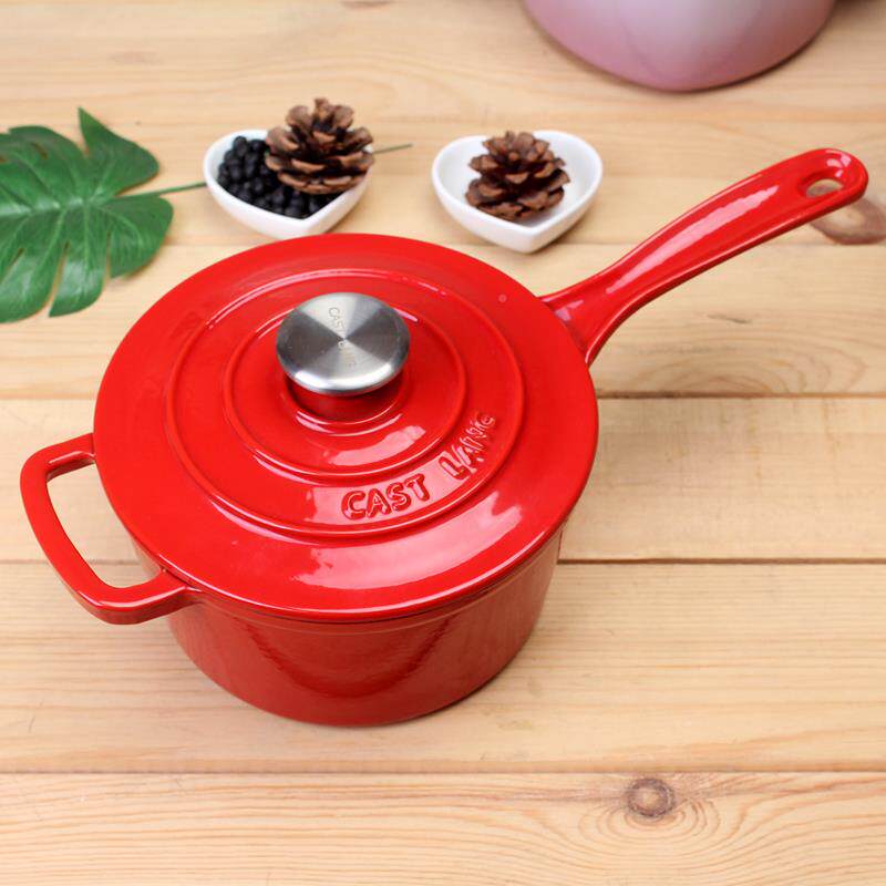 出口珐琅加铸厚铁婴儿热奶锅补铁单柄CZW-2煮辅面食锅泡面煮粥汤