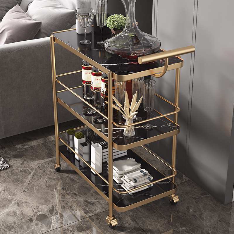 欧式酒水车厨房三层置物架酒店移动手推车餐厅家用餐车铁艺送餐车