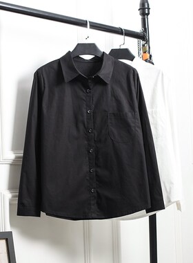 基础款白衬c衫女大码宽松职业韩版显瘦长袖打底叠穿气质黑色春秋