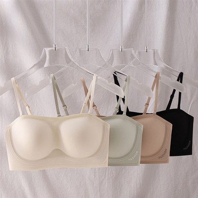 艾迪莎6073无肩带内衣一片式果冻薄款小胸聚拢无钢圈防滑蹦迪胸罩