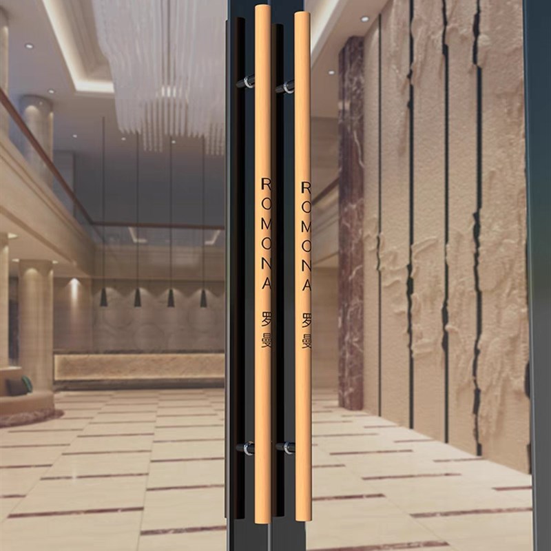 定制圆柱玻璃门拉手中式实木雕刻大门拉手黑色木门把手订做LOGO