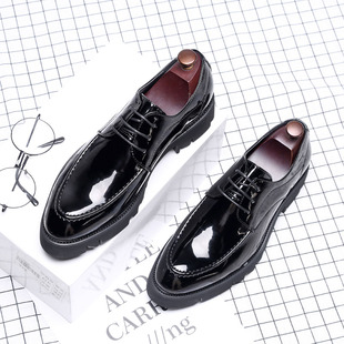 厚底皮鞋 尖头潮流黑色内增高男鞋 6cm 增高鞋 漆皮亮面商务正装 男士
