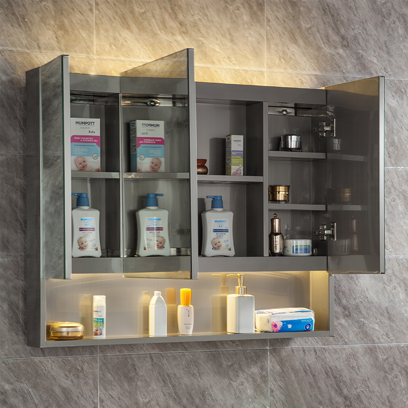 不锈钢浴室镜柜智能带灯卫生间镜柜单独挂墙式带置物架小户型镜子