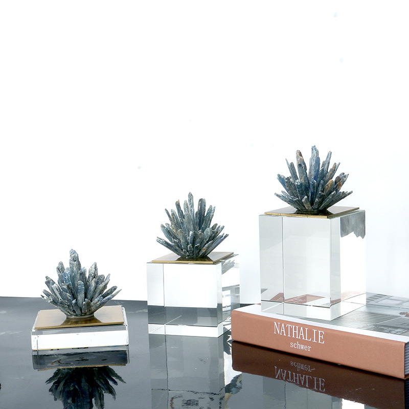 天然蓝色晶石水晶底座摆件简约客厅样板间酒柜摆设现代玄关饰品