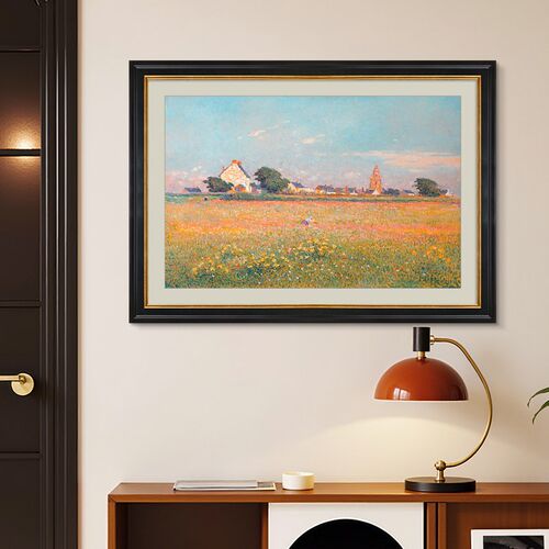 中古风横版花卉k客厅装饰画鸢尾花卧室床头挂画高级感艺术壁画