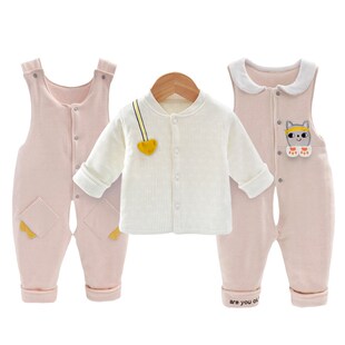 男女宝宝冬款棉衣新生儿童纯棉三件套马甲式双背带保暖秋冬薄棉服