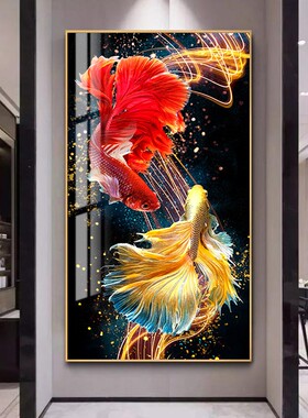 现代简约a九鱼图玄关挂画 可客制化招财锦鲤墙画 走廊装饰画