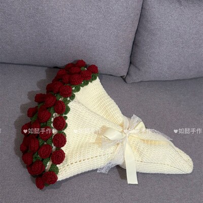 成品玫瑰花束毯子diy材料包铃兰花毯毛线手工编织送女友闺蜜礼物