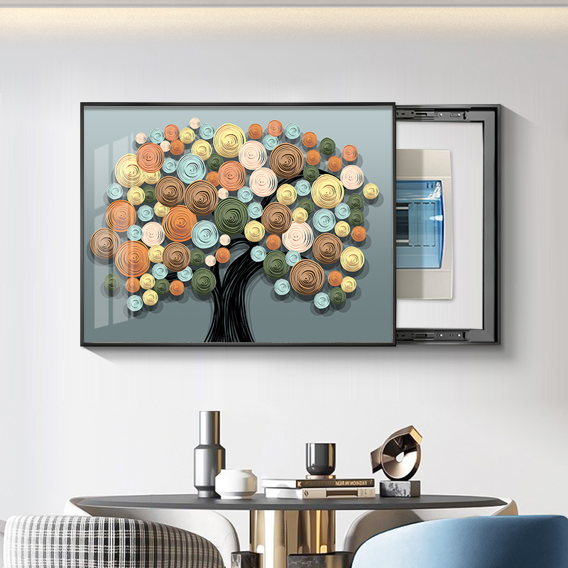 发财树电表箱装饰画改造免打孔配电箱盖板电闸盒遮挡挂画空开箱