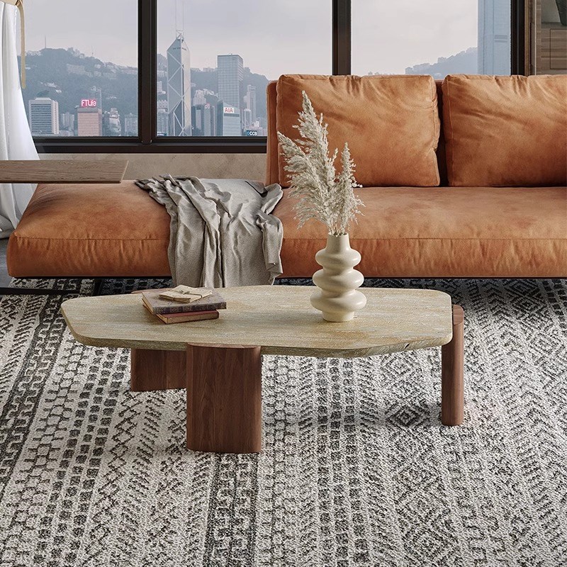 现代极简侘寂风异型洞石茶几家用客厅民宿酒店会客大理石咖啡桌