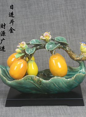 新品石湾公仔陶瓷枇杷摆件招财旺宅中式古典客厅玄V关书房装饰送