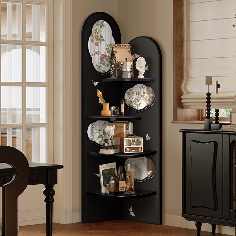 中古风转角装饰柜画墙角落地镜子摆件客厅置物架小户型夹缝收纳柜