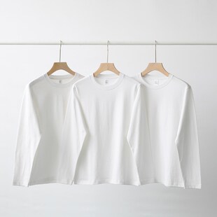 Qki精选 7.8oz纯棉T恤圆领A长袖打底衫男基础款秋冬白色黑色打底