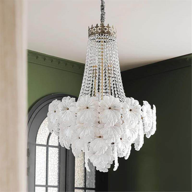 法式o水晶吊灯餐厅高大气562中古式轻奢l美f端t挑空楼梯客厅灯