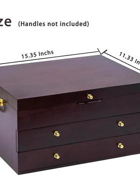 木制银器箱家用餐屉具收盒木制纳银器CY-74954存储三盒层抽式储物