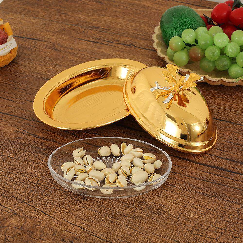 欧式金CSZ盘色银色方形牛果油圆形黄油碟带盖果盒高档家用零食干