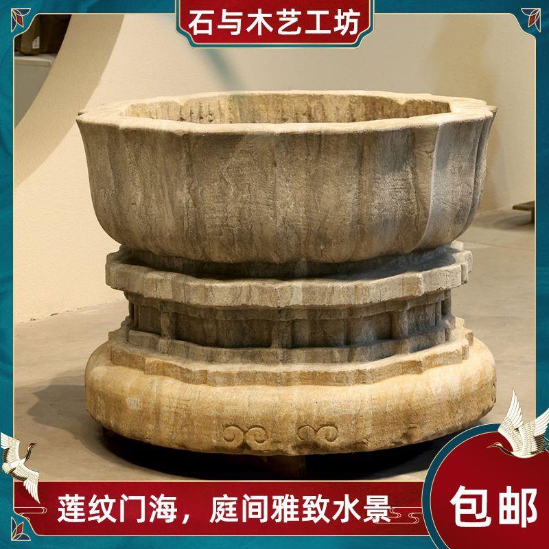 石雕鱼缸门海仿古做旧莲