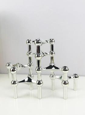 约现代简欧式轻奢银色金色分子处UJT烛摆件样板房售楼软装饰品台