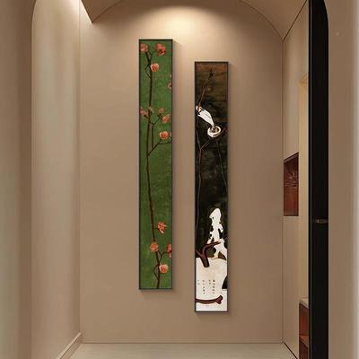 古风入户玄挂关中装饰画小众艺术竖版细YDA窄长条复古走廊过道壁