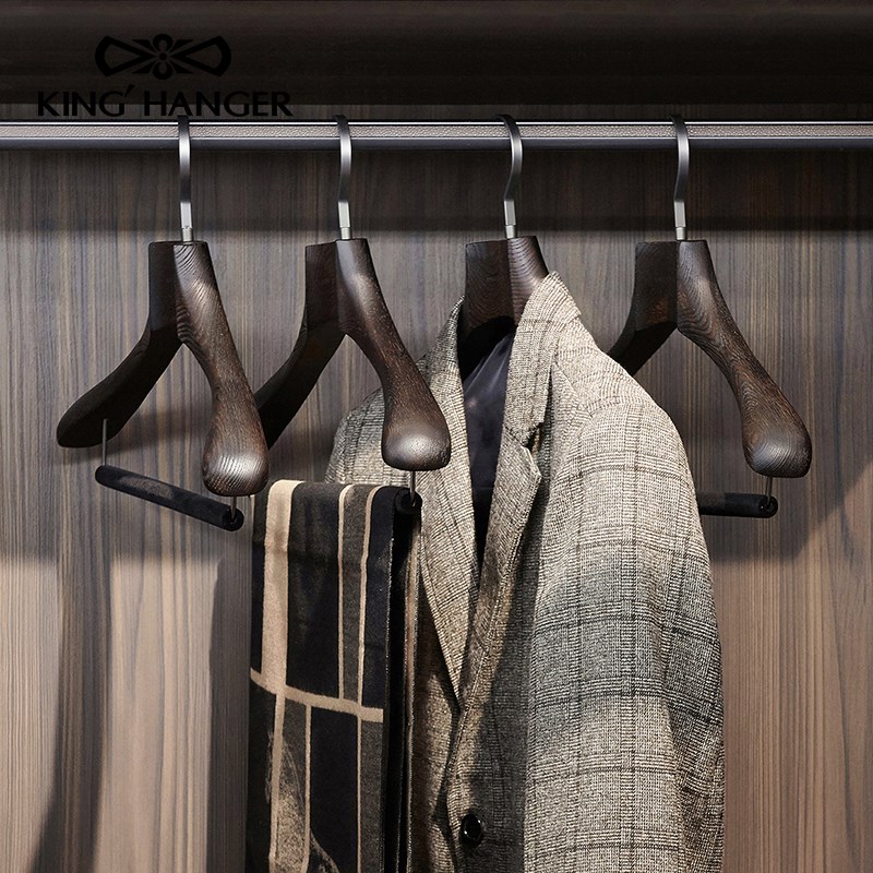 KH高端黑色木衣架高档无痕防滑衣挂G衣柜衣帽间实木衣架木质衣撑