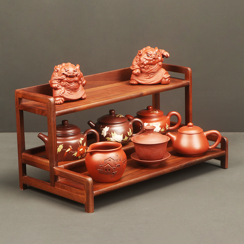 茶具架子置物架黑胡桃木博古架茶杯收纳层架桌面小U型茶壶架摆件