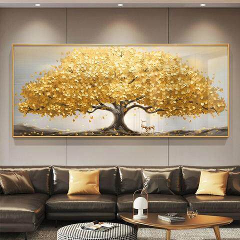 摇床钱树壁画黄金树沙沙发背卧景画客挂厅画背景墙装饰挂画头室装