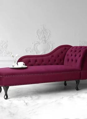 美式沙发贵妃椅拉扣复古风丝艺布户型客厅卧绒室76607美人榻小躺