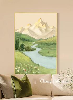 沙发景墙QWE-2902装饰画客厅山水玄关挂画绿色壁手肌理油画批绘背