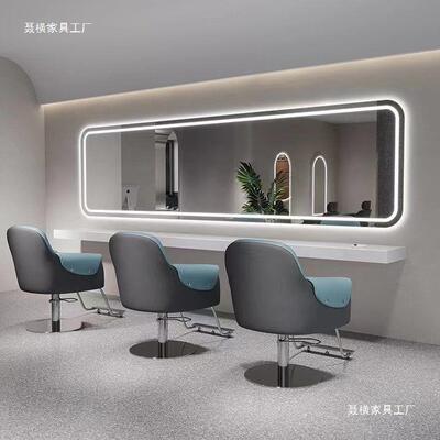 台发廊美发店镜剪发通大带灯横挂网红ZVG理壁发店单面挂专用镜子
