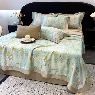 美式 高丝级60LG支天丝田园风花卉印感花冰空调被凉感宽边夏被四件