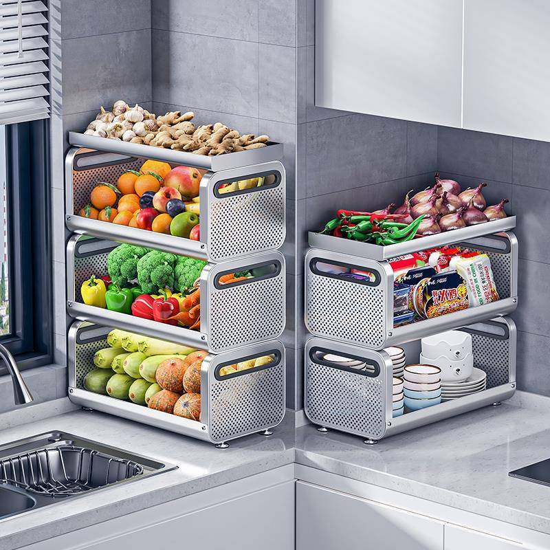 #304不钢圣厨房蔬台面姜蒜置MCE物架多层锈桌面放水果装菜之圣