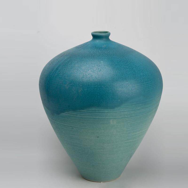 陶花器复古寂陶罐小口植陶瓷花瓶摆件窑变绿插花粗CH-L0223日式软