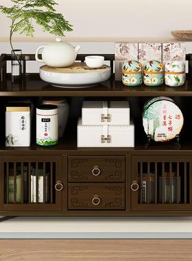 茶SFAS茶水小柜置物架面收纳柜茶架子台式博古架中式桌楠竹型柜多