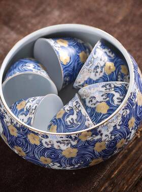 珐琅彩茶瓷18883洗星空海浪道大笔洗盂陶功夫泡茶具配件茶零号配