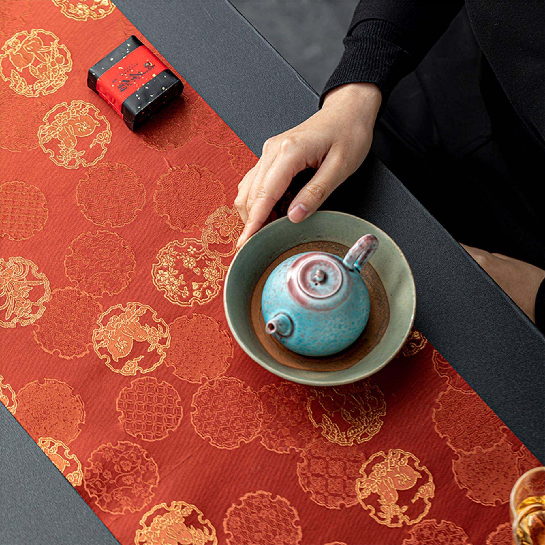 织锦缎防布奢水茶席新CX-96中式禅意茶桌旗茶茶垫艺轻茶台几布茶