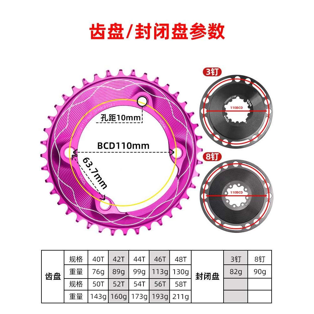 VXM公路车4爪110BCD正负齿链轮 GXP3钉8钉气动功率计齿片封闭牙盘